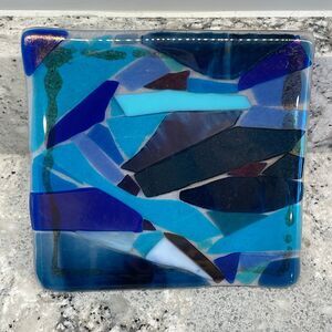 Kitchen Stove Top Hot Plate Handmade Trivet Fused Glass Style Iridescent Tones
